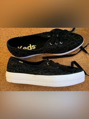 Keds Black Floral Lace Platform Sneakers
